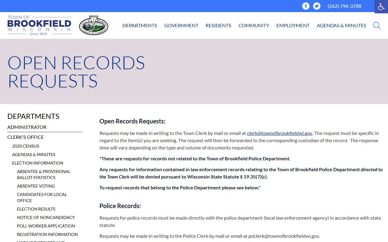 Brookfield Police Blotter at the Town of Brookfield open records page