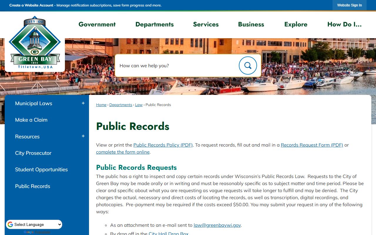 Green Bay Police Blotter at Green Bay public records page