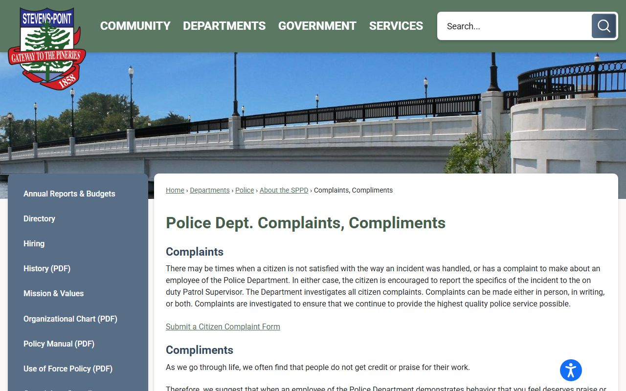 Stevens Point Police Blotter complaints and compliments page