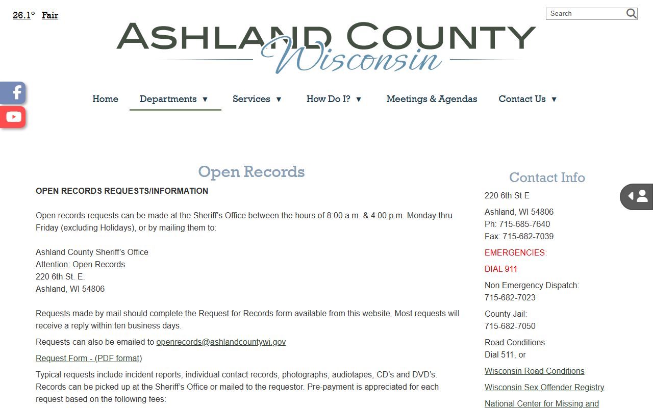 Ashland County Police Blotter open records page