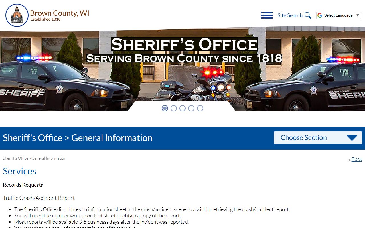 Brown County Police Blotter records requests page
