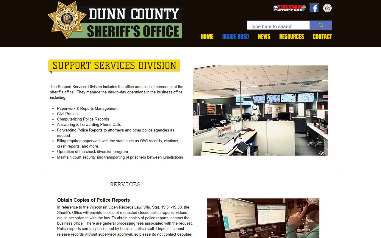 Dunn County Police Blotter support services page