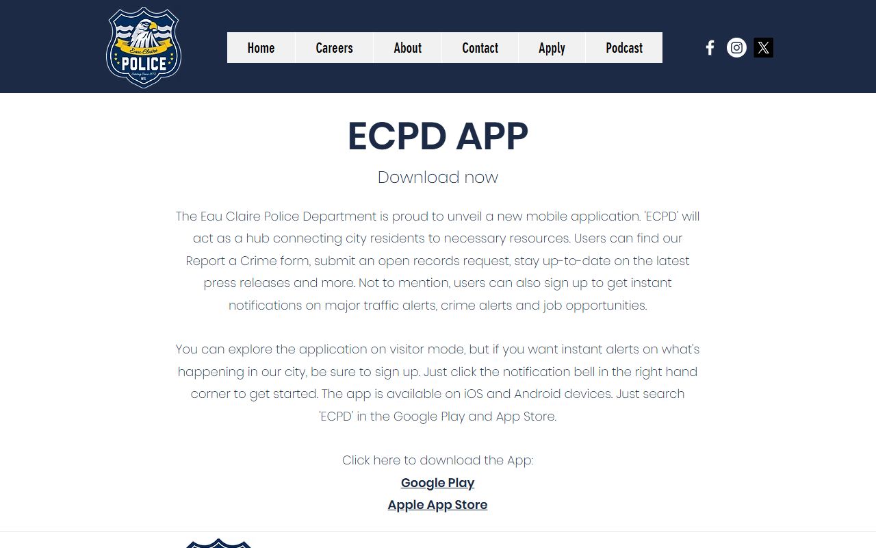 Eau Claire County Police Blotter at the ECPD app page