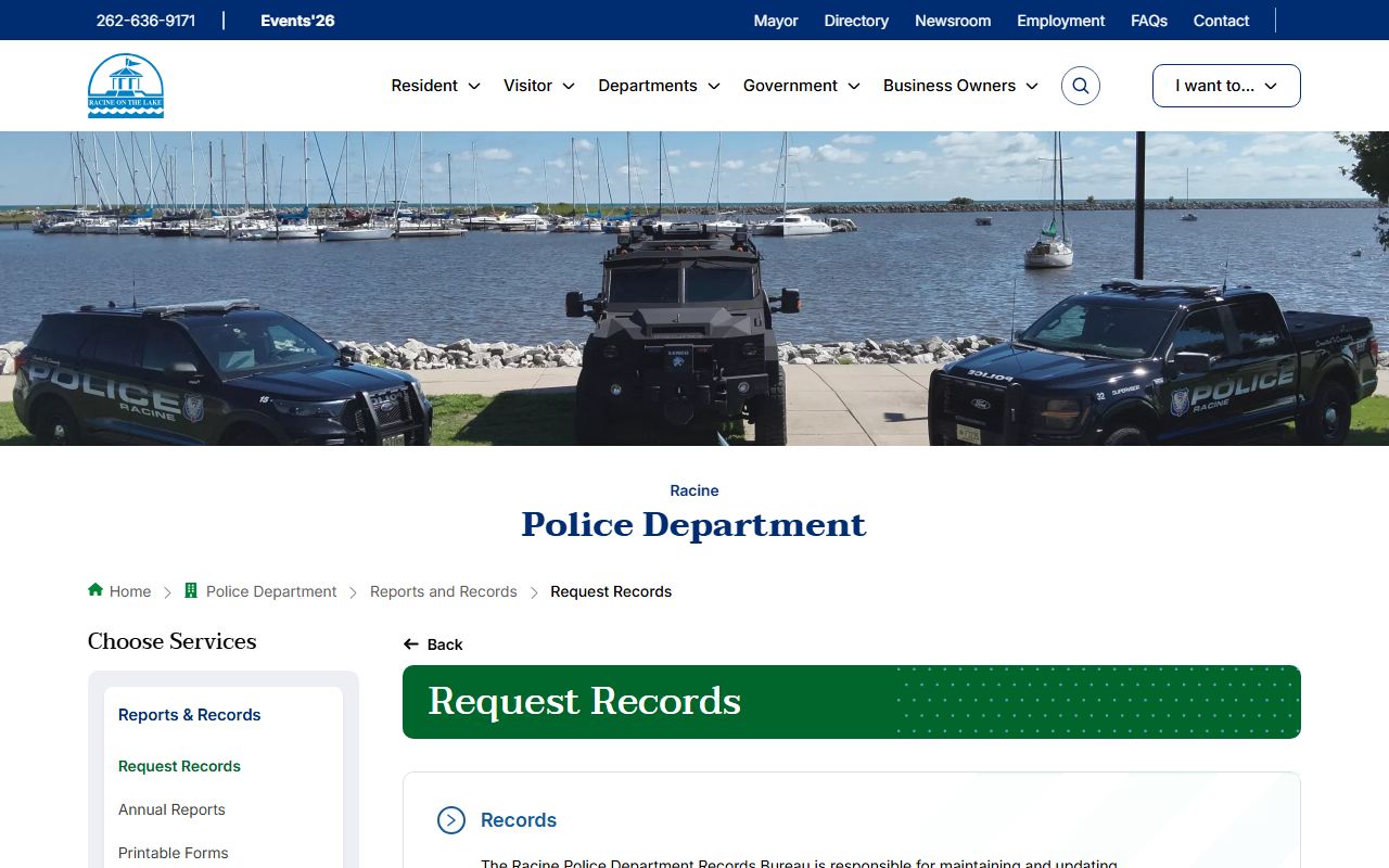 Racine County Police Blotter records page