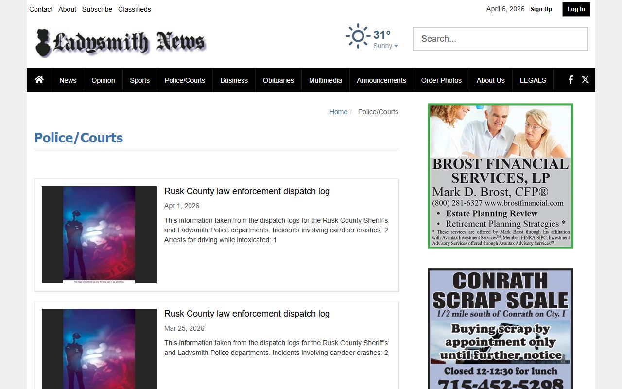 Rusk County Police Blotter in local news coverage