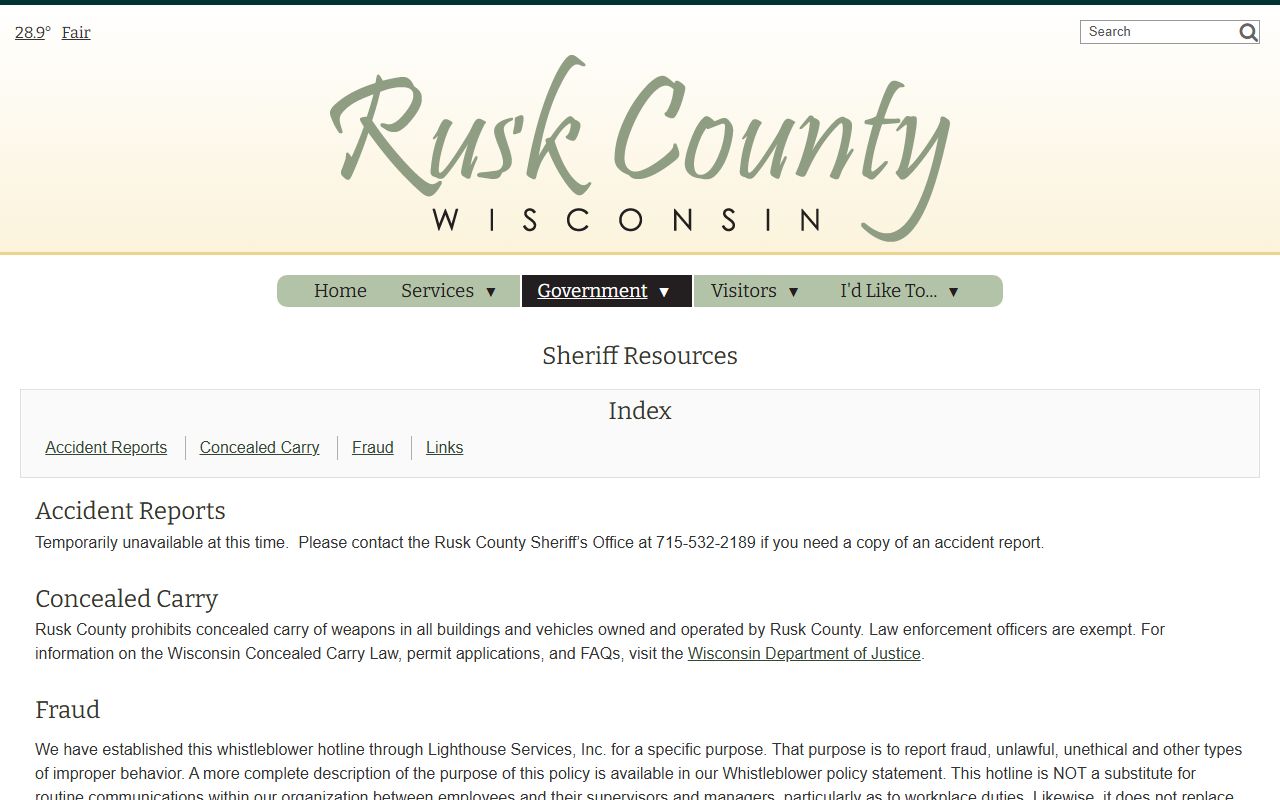 Rusk County Police Blotter at the sheriff resources page