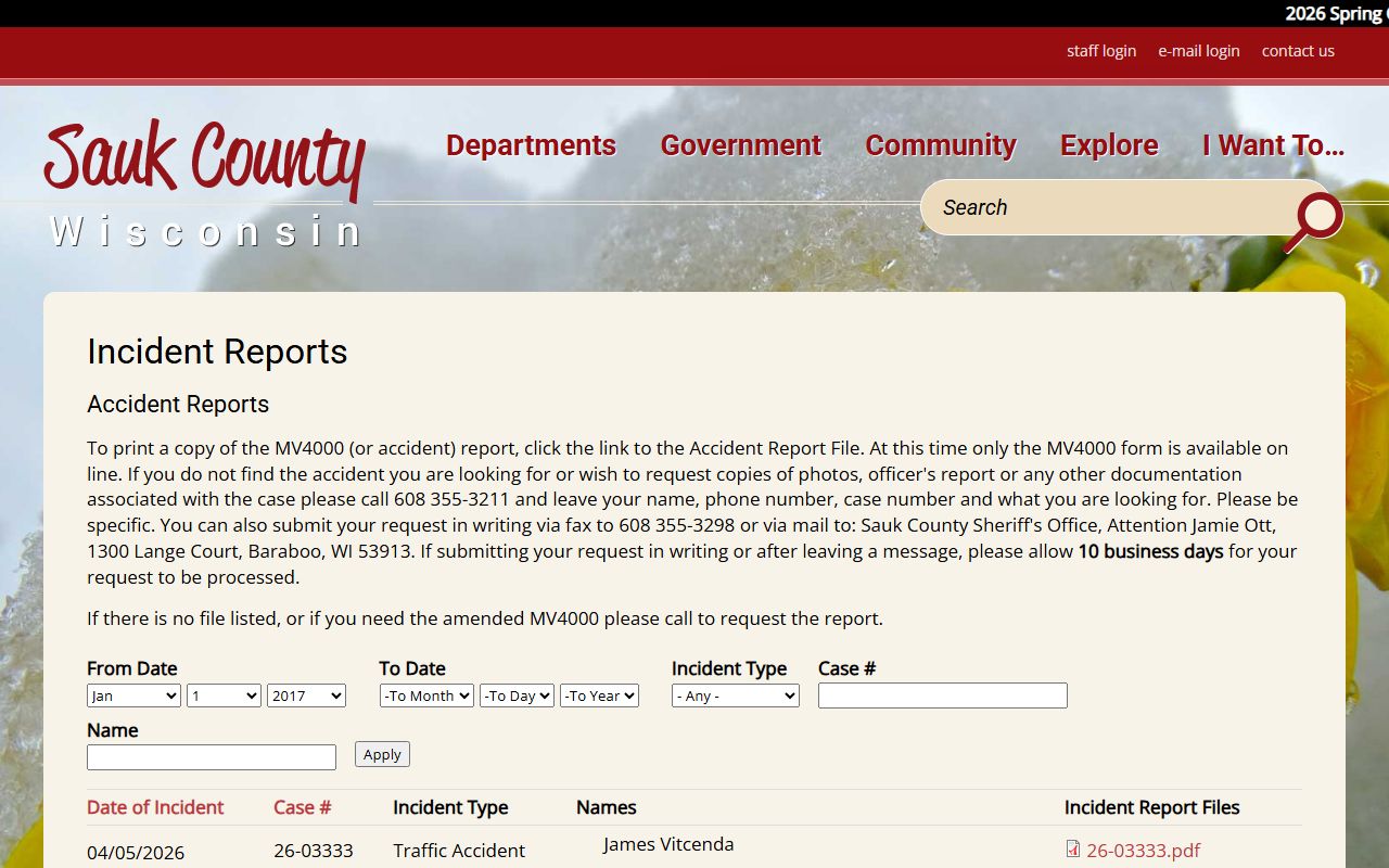 Sauk County Police Blotter incident reports source