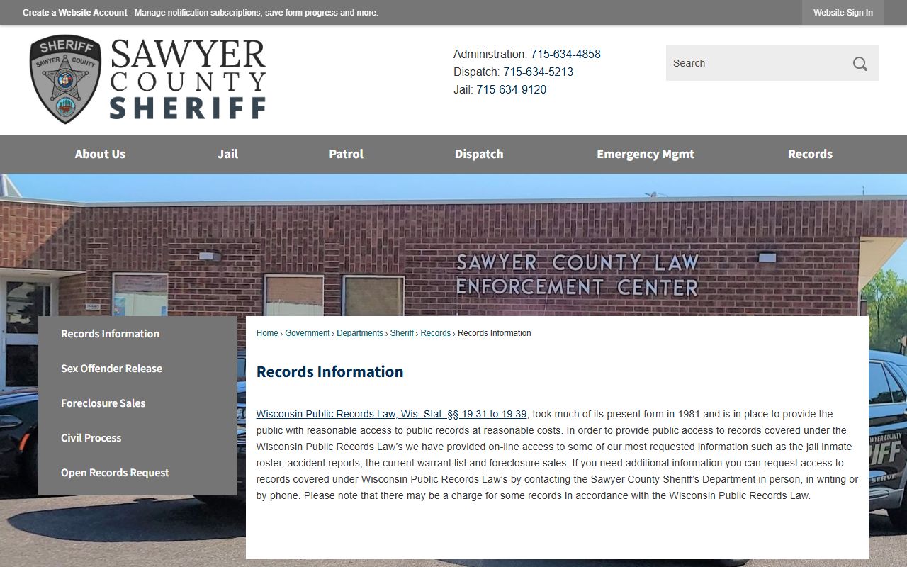 Sawyer County Police Blotter records information source